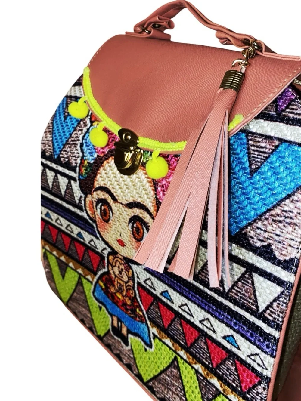 FRIDA KAHLO Colorful Inspired Mexican Embroidered Handbag Artisanal Backpack